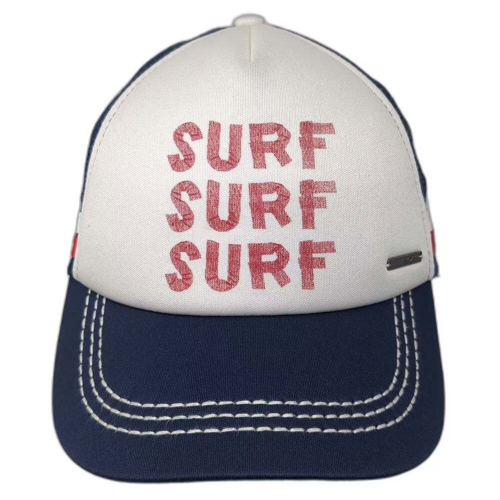 Roxy Trucker Hat Blue White OS Surf Print Snapback Mesh Adjustable Stripe Hat